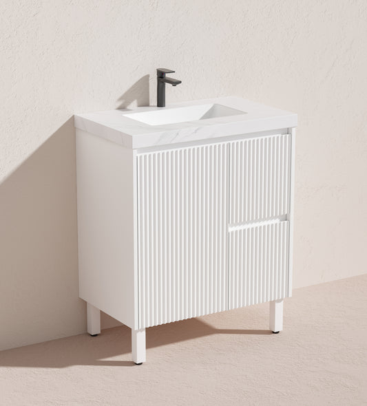 750mm Brighton Floor Vanity PVC Right Side Drawers - Cabinet Only - Matte White