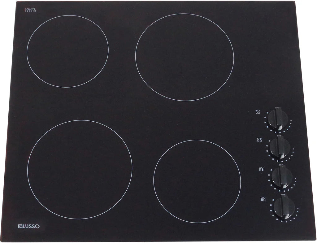 600mm Ceramic Cooktop - 4 Zones - Frameless Schott Glass with Knob Controls