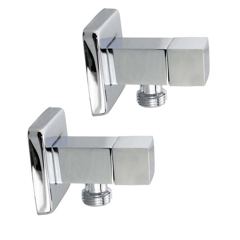 Bathroom Square Chrome 1/4 Turn Washing Machine Stop Taps (One Pair)