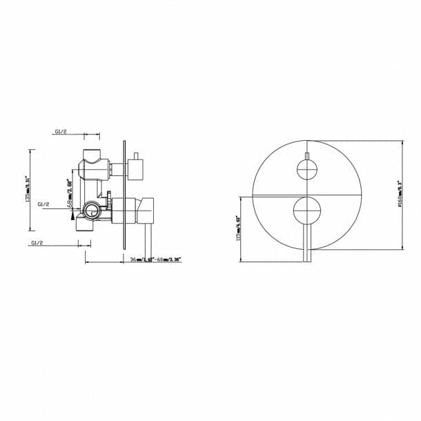 LUCID PIN Round Chrome Shower/Bath Mixer
Diverter | CH0125.ST
