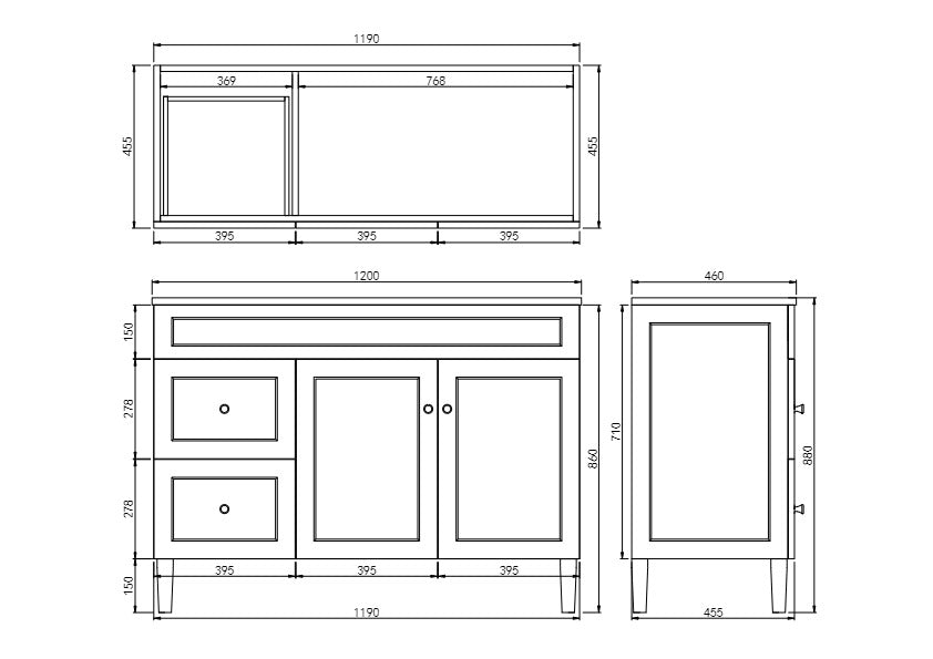 1200mm Harrington Floor Vanity PVC Left Side Drawers - Cabinet Only - Single Bowl - Matte White