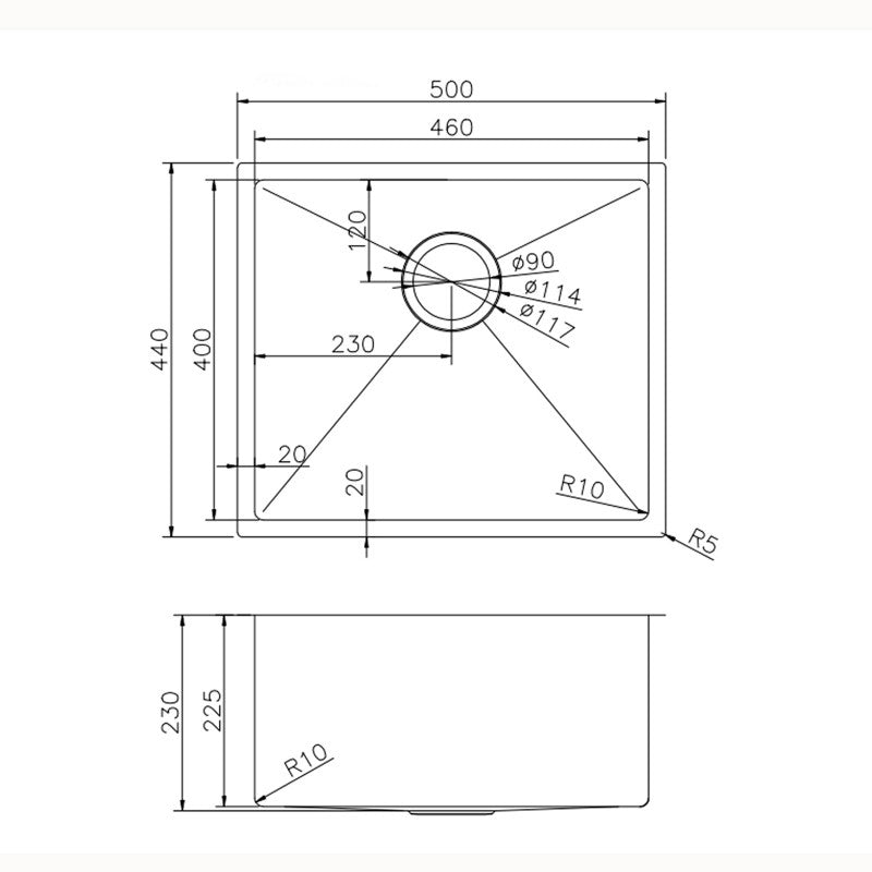 (C-500)Round Corner Chrome Stainless Steel Handmade Single Bowl Kitchen Sink 500*440*230mm