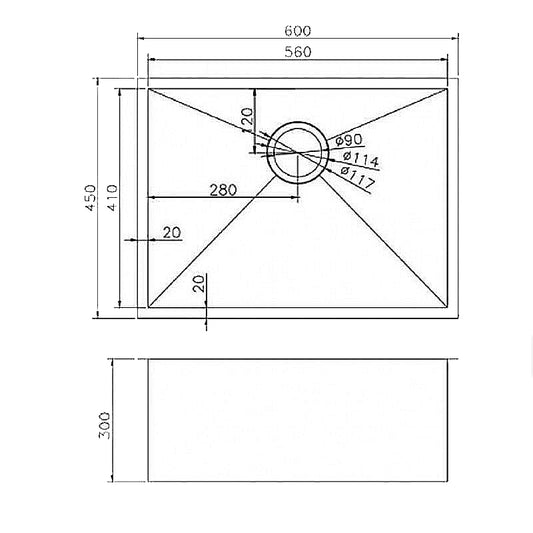 (C-600D)Round Corner Chrome Stainless Steel Handmade Single Bowl Kitchen Sink 600*450*300mm