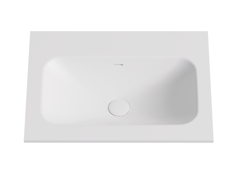600mmx460mm Solid Surface Moulded Top - Matte White - No Tap Hole