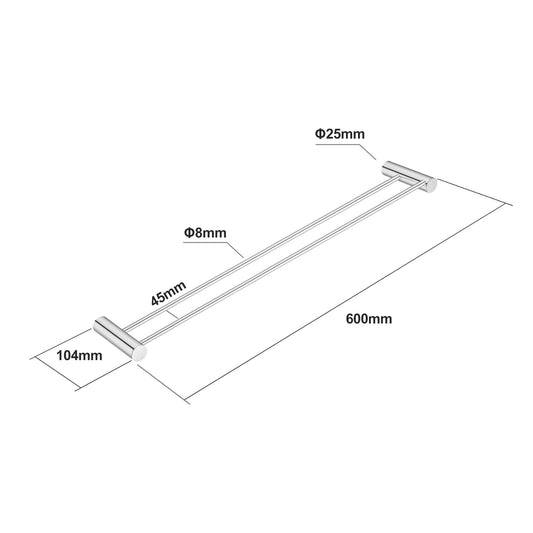 600mm Chrome Pin Double Towel Rail | CH6202.TR