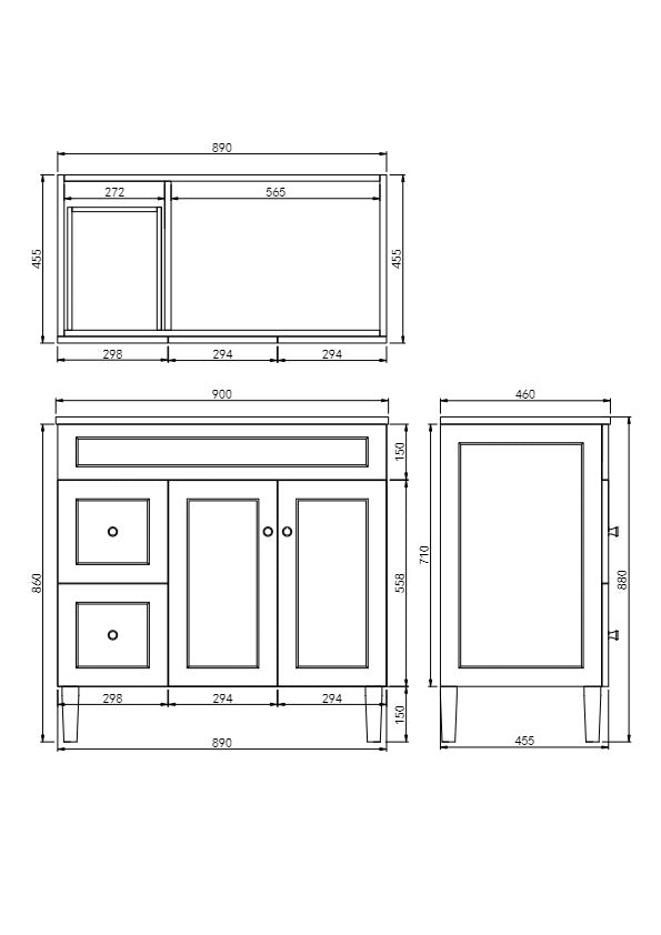 900mm Harrington Floor Vanity PVC Left Side Drawers - Cabinet Only - Matte Black