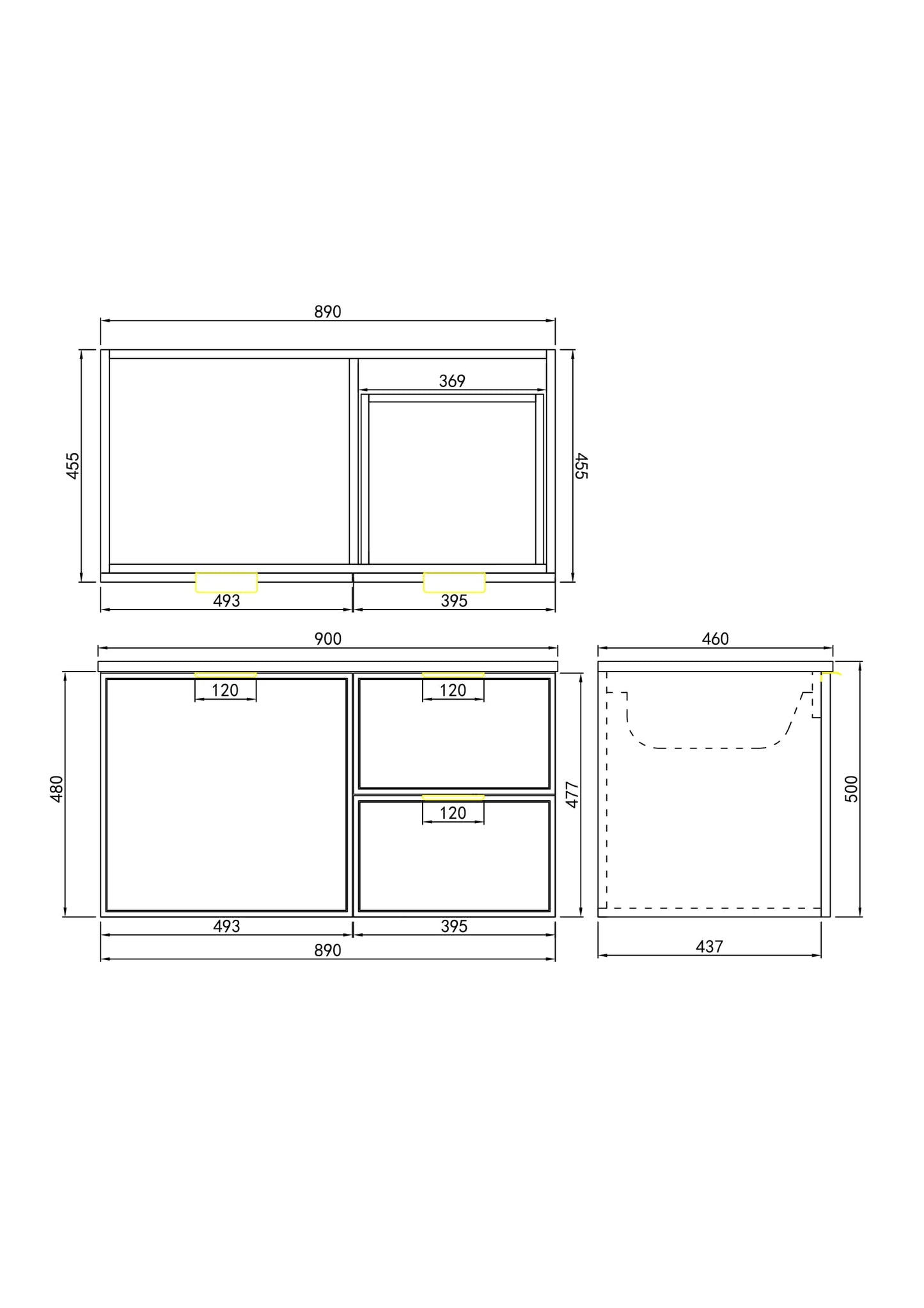 900mm Miami Wall Hung PVC Right Drawer Cabinet - Olive Green - Cabinet Only