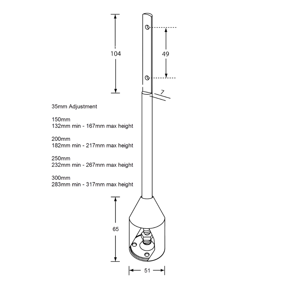110 Series Rebated Shaft Foot Assembly – 200mm with 35mm Adjustment SS