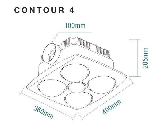 Contour 4 4 Heat 3 in 1 Bathroom Heater Exhaust Fan & 8w LED Light - White