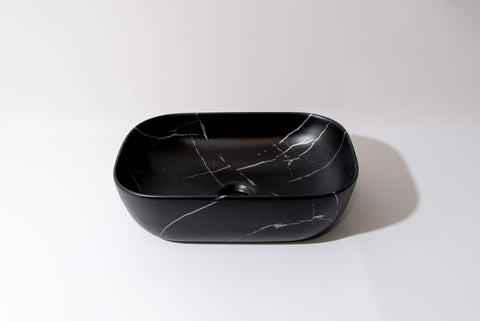 455*320*135mm Matte Black with Carrara Design Above Counter Basin