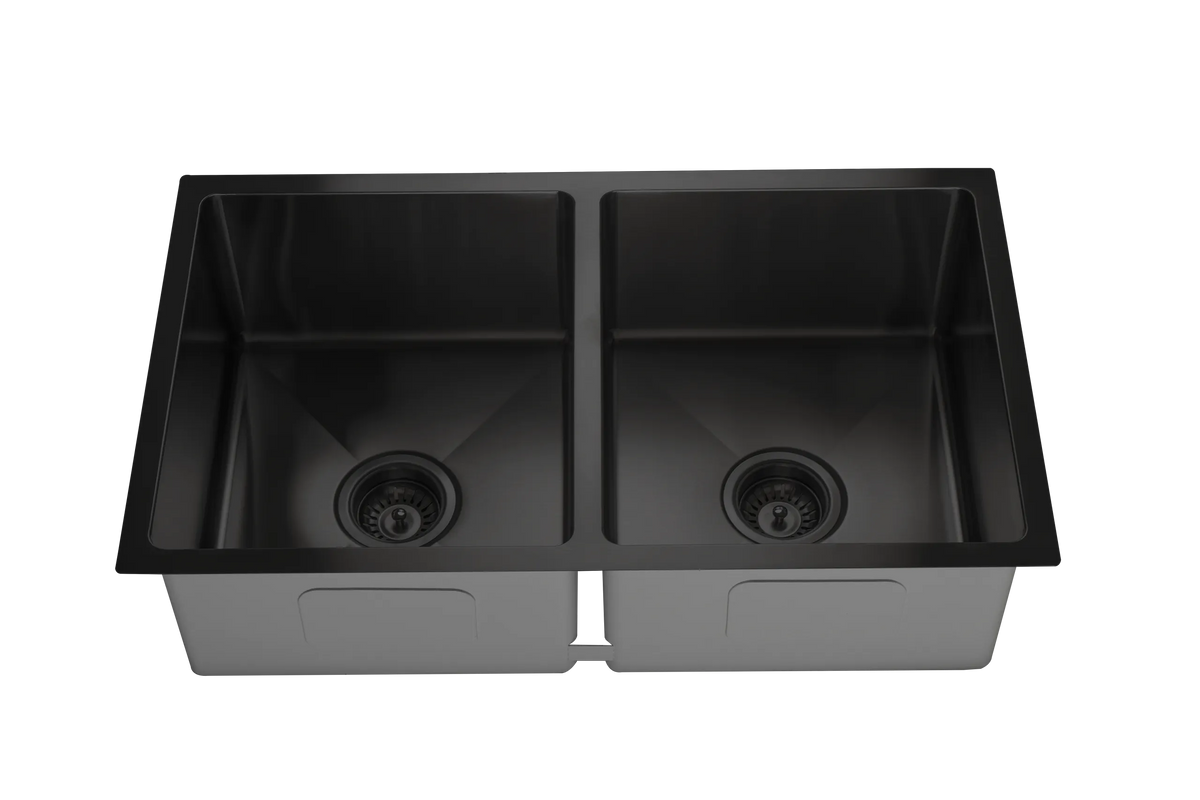 775mm Stainless Steel Kitchen Sink - Double Bowl - Matte Black