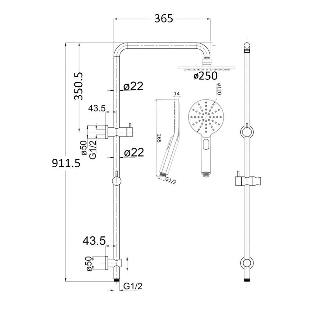Mica Dual Shower Rail - Round - Chrome