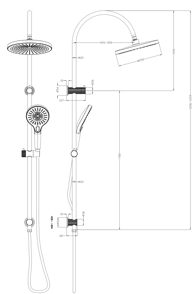 Mica Gooseneck Dual Shower Rail - Dusk Bronze