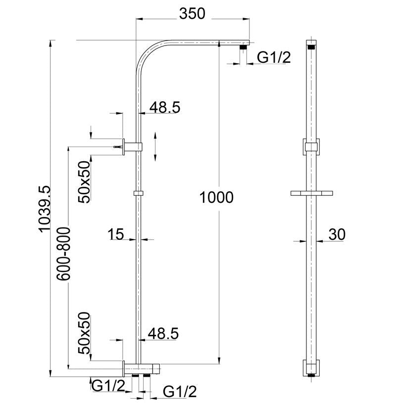 Deko Dual Shower Rail - Retrofit - Black