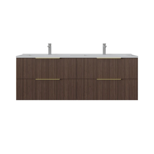 1500mm Edina Fluted Wall Hung Vanity PVC Single/Double Bowl - Cabinet Only - Walnut