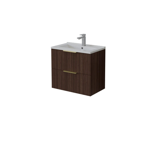 600mm Edina Slim Fluted Wall Hung Vanity PVC - Cabinet Only - Walnut