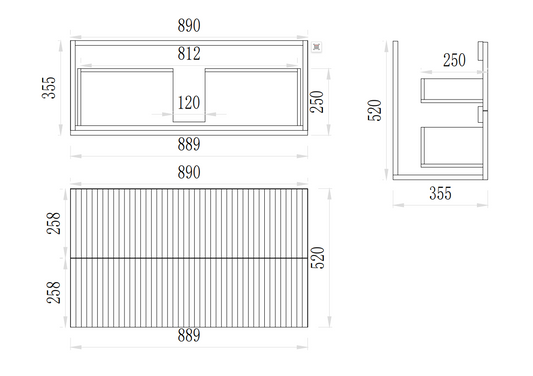 900mm Eden Slim Fluted Wall Hung Vanity PVC - Cabinet Only - Prime Oak