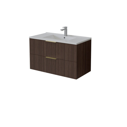 900mm Edina Fluted Wall Hung Cabinet PVC - Cabinet Only - Walnut