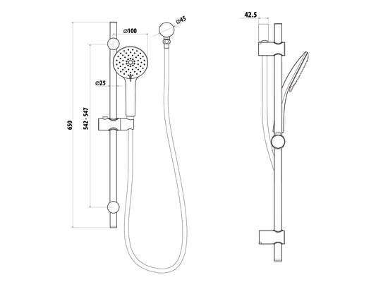 Elle Stainless Steel Hand Shower on Rail - Brushed Stainless
