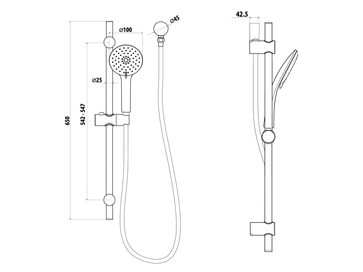 Elle Stainless Steel Hand Shower on Rail - Brushed Stainless