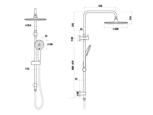 Elle Stainless Steel Twin Shower With Rail - Brushed Stainless