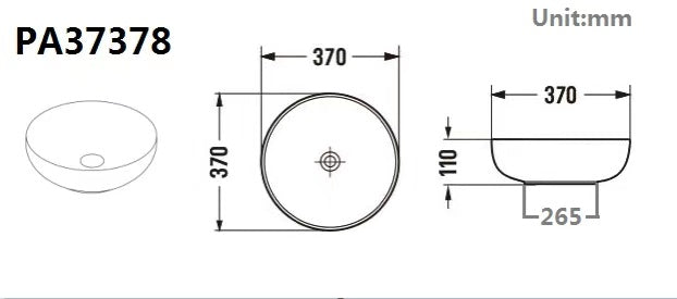 370mmx370mm Above Counter Basin - Matte White