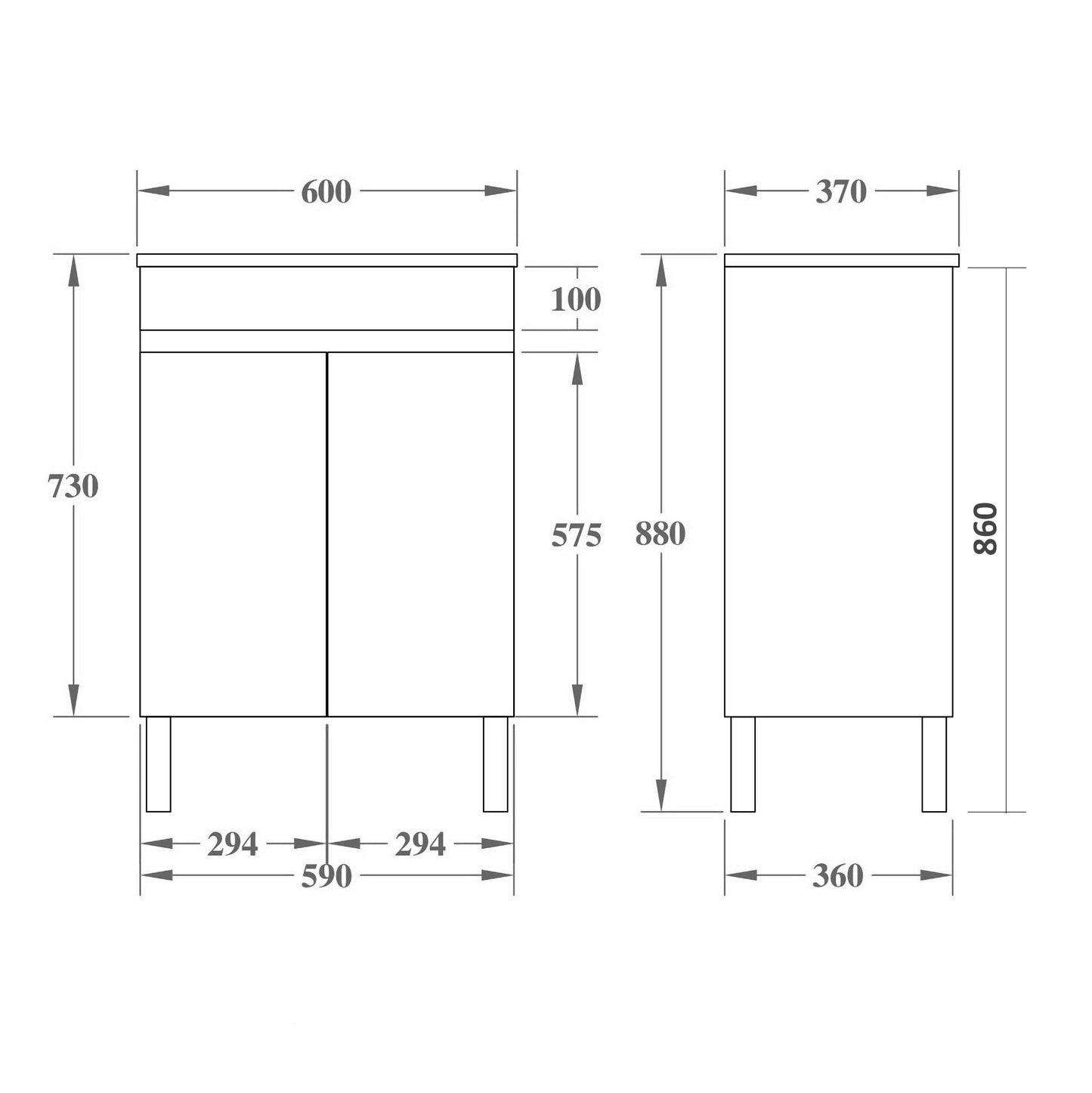 600mm Evie Slim Floor Vanity PVC - Cabinet Only - Oak
