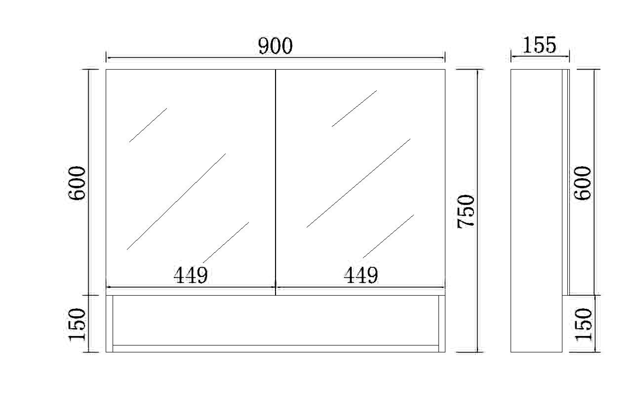 900mmx750mm Fremantle Shaving Cabinet - Matte Black