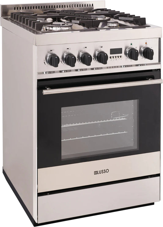 600mm Freestanding Dual Fuel Cooker - 8 Function Electric Oven, 4 Gas Burners, Cast Iron Trivets