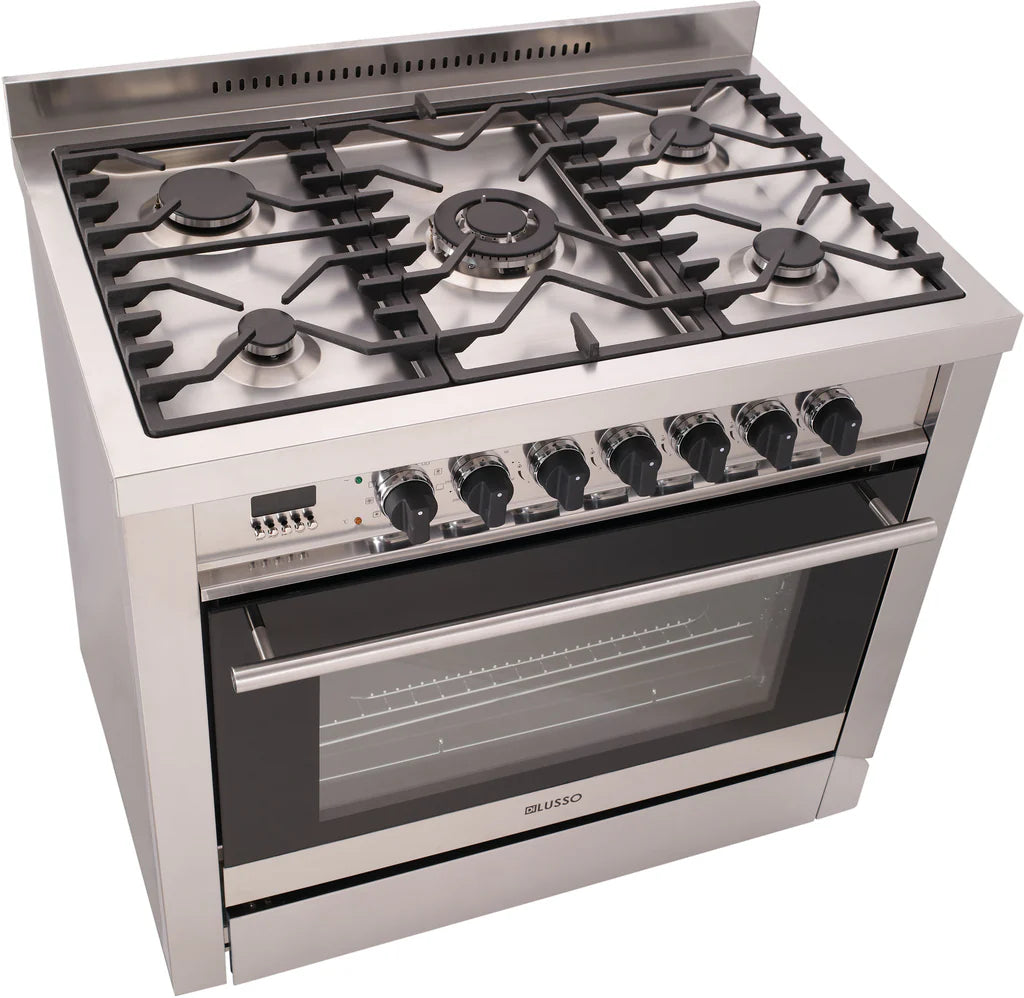 900mm Freestanding Dual Fuel Cooker - 10 Function Oven, 4 Telescopic Rails, 5 Gas Burners (Ctr Wok)