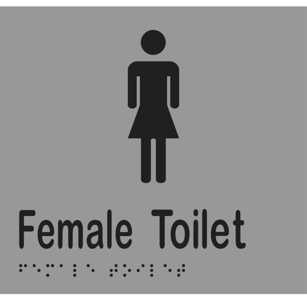 Female Toilet Braille Sign - Stainless Steel with Black Infill