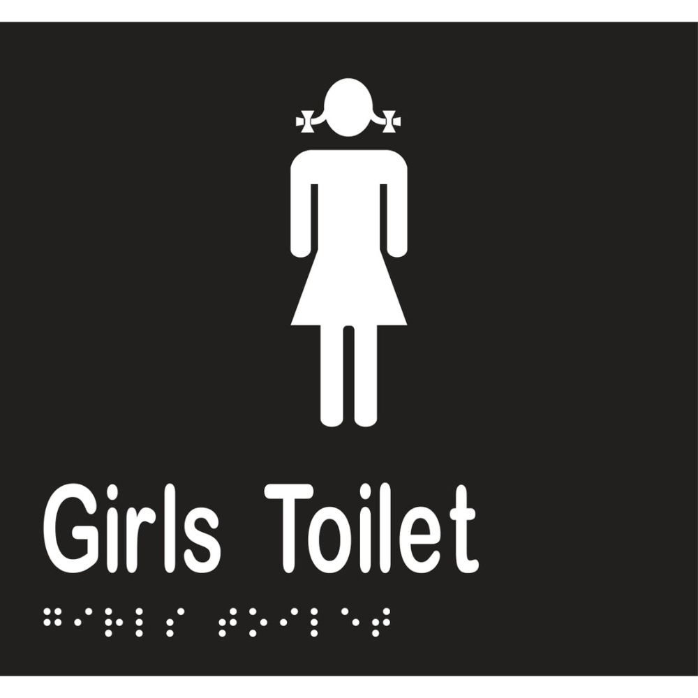 Girls Toilet Braille Sign - Vinyl - Black with White Infill