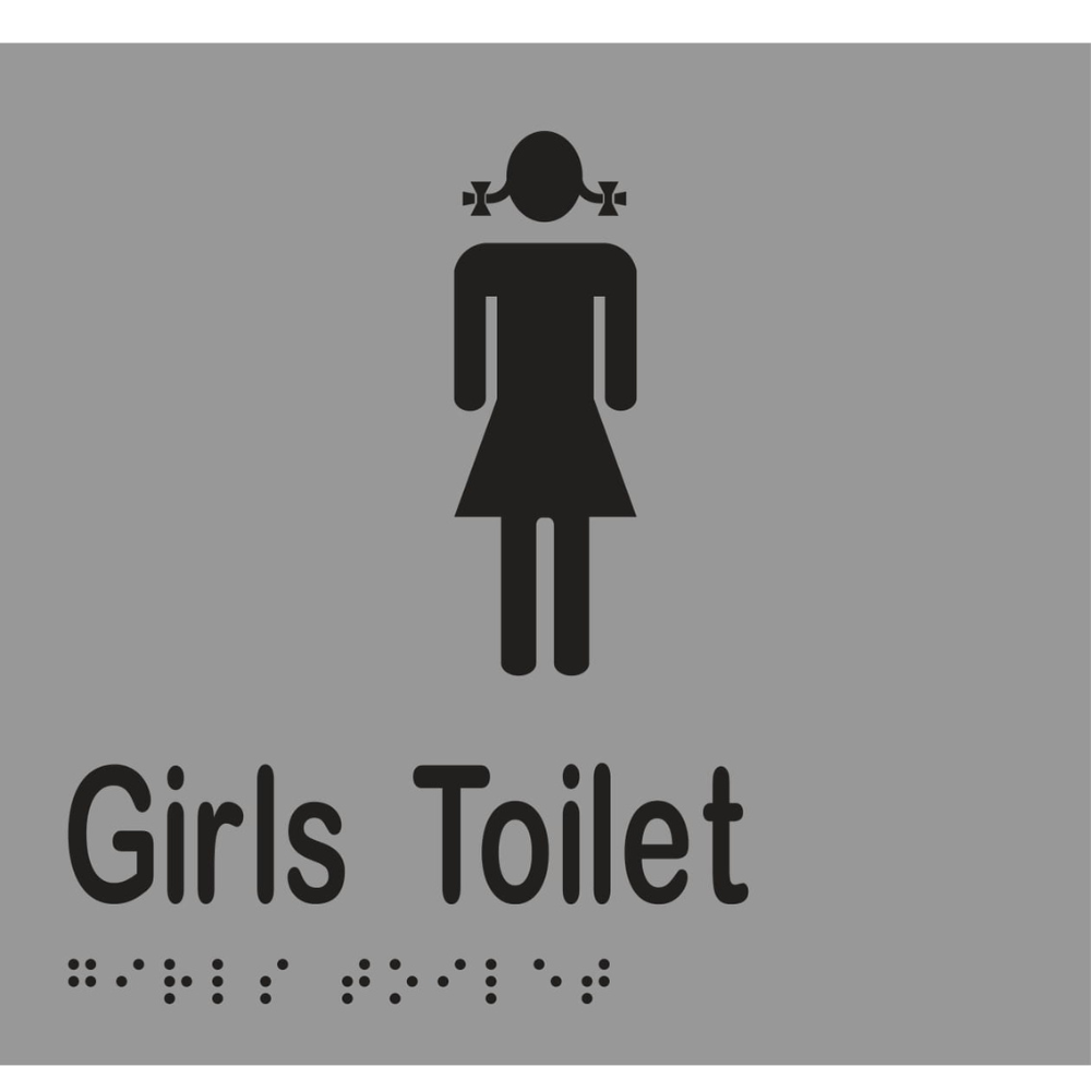 Girls Toilet Braille Sign - Stainless Steel with Black Infill