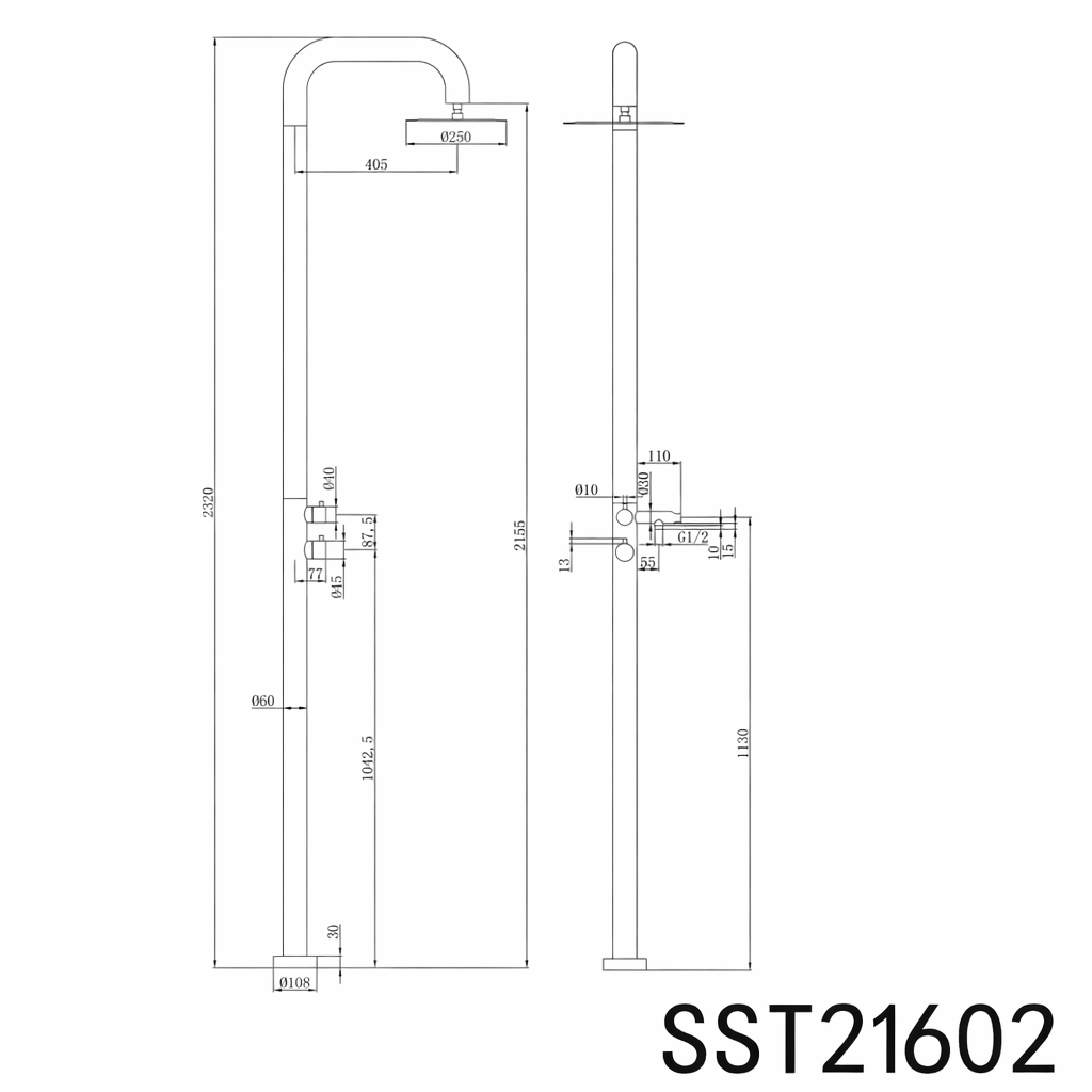 Elle 316 Free Standing Twin Shower - Brushed Stainless