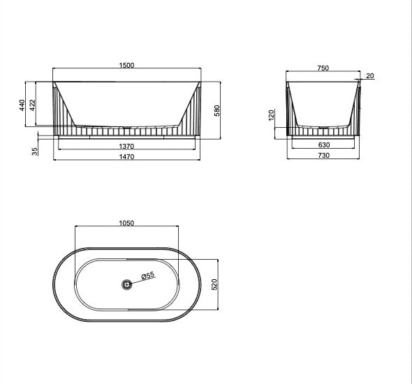 Georg 1500mm Freestanding Bath - Gloss White