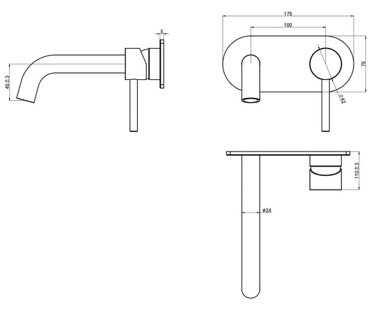 Gigi S3 1-Plate Wall Basin or Bath Mixer Trim Kit - Brushed Nickel