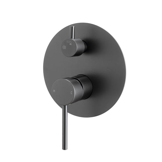 LUCID PIN Series Round Gun Metal Grey Wall Mixer with Diverter