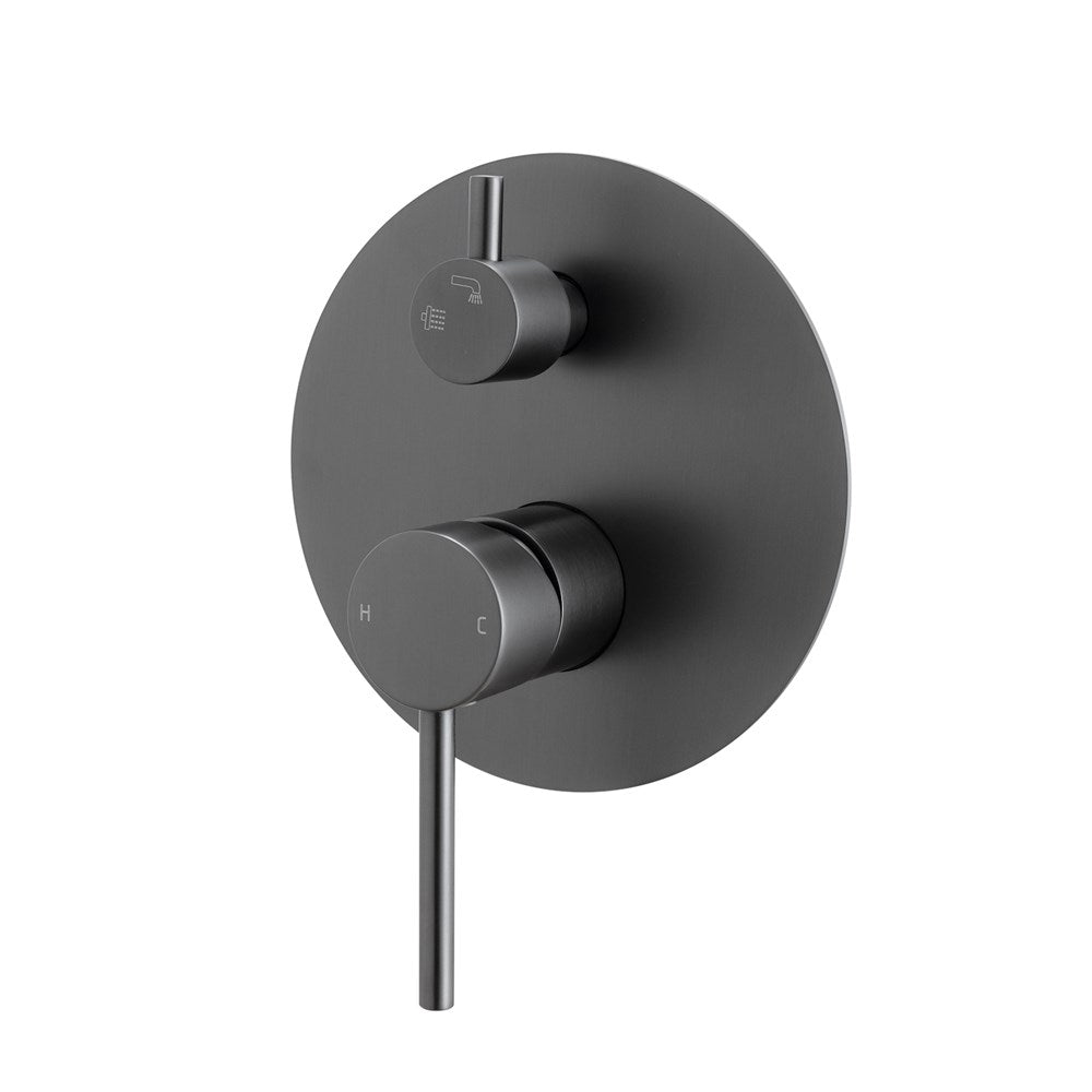 LUCID PIN Series Round Gun Metal Grey Wall Mixer with Diverter(color up)