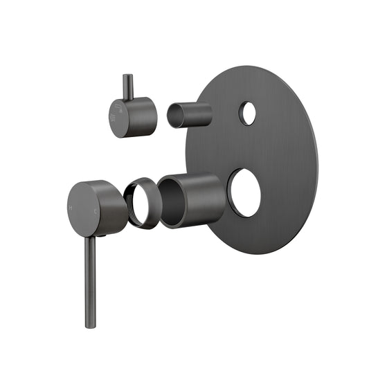 LUCID PIN Series Round Gun Metal Grey Wall Mixer with Diverter(color up)