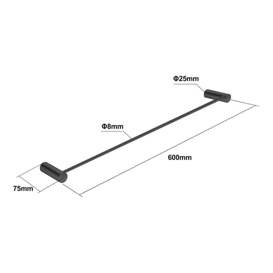 600mm Gunmetal Pin Single Towel Rail | GM6201.TR