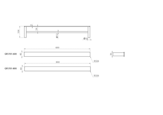 The Gabe 600mm Double Towel Rail - Gun Metal