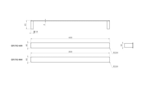 The Gabe 800mm Single Towel Rail - Brushed Nickel