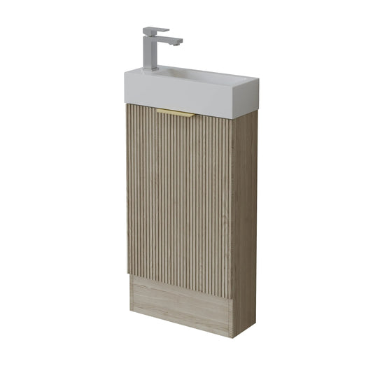 450mm Fluted Mini Floor Vanity PVC Left Side Hinge - Cabinet Only - Coastal Oak