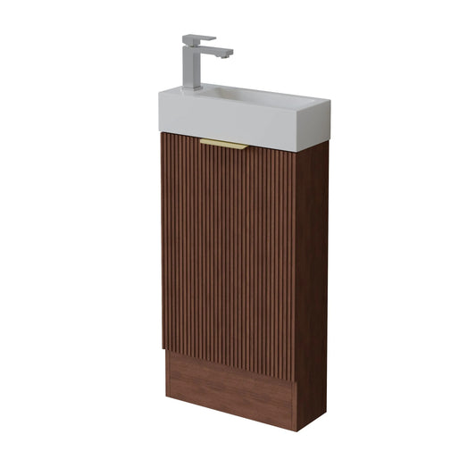 450mm Fluted Mini Floor Vanity PVC Left Side Hinge - Cabinet Only - Prime Oak