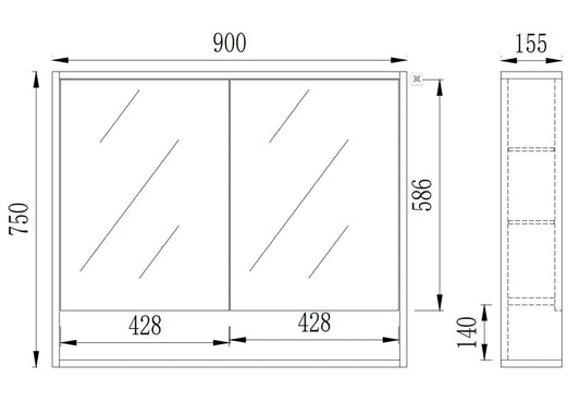 900mmx750mm PVC Shaving Cabinet With Shelf - Prime Oak