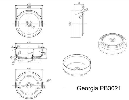 360mm Pietra Bianca - Georgia Above Counter Basins