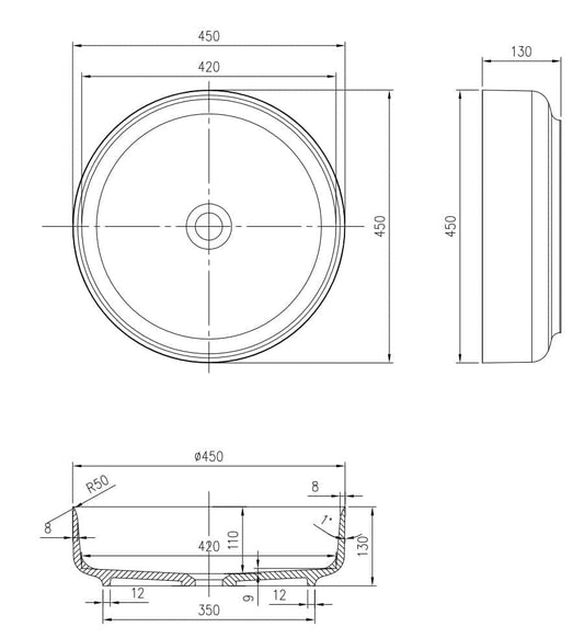 450mm Pietra Bianca - Georgia Above Counter Basins