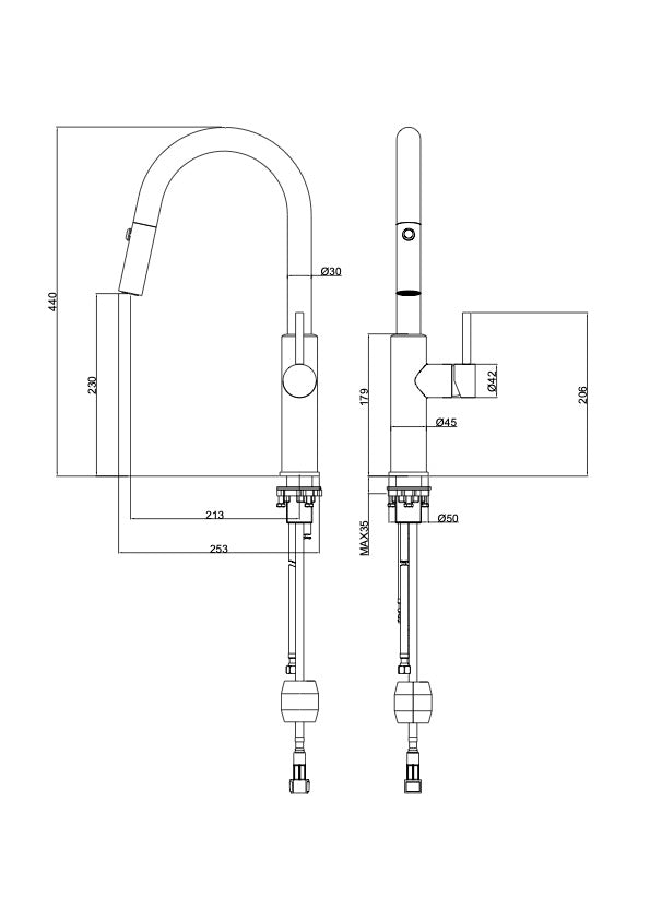 Halo S2 Pull Out Sink Mixer - Brushed Brass