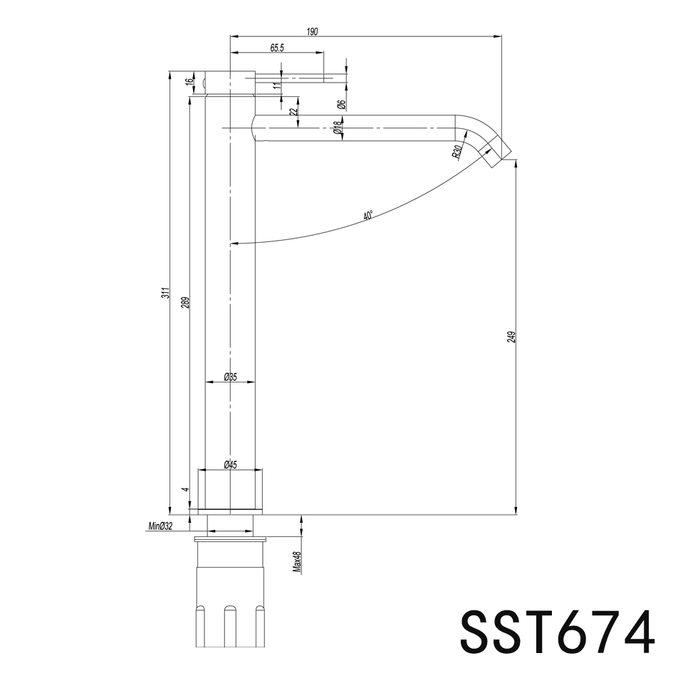 Elle 316 Hi-Rise Basin Mixer - Brushed Stainless
