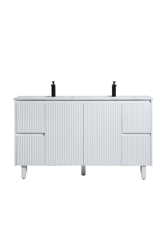 1500mm Brighton Floor Vanity PVC Side Drawers - Cabinet Only - Single/Double Bowl - Matte White